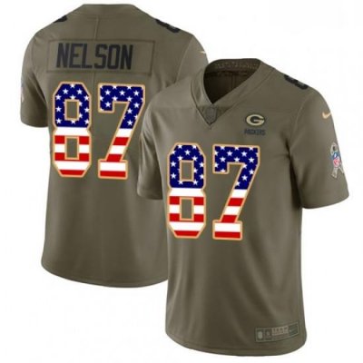 Men Nike Green Bay Packers 87 Jordy Nelson Limited OliveUSA Flag 2017 Salute to Service NFL Jersey