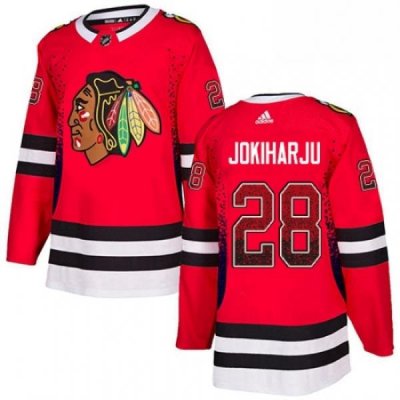 Mens Adidas Chicago Blackhawks 28 Henri Jokiharju Authentic Red Drift Fashion NHL Jersey