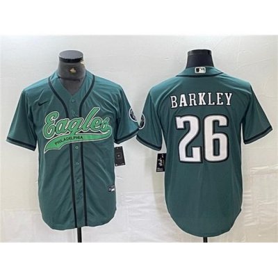 Men Philadelphia Eagles 26 Saquon Barkley Green Cool Base Baseball Stitched Jersey