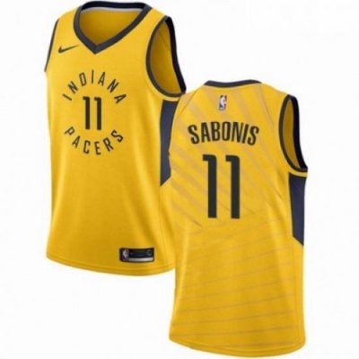 Mens Nike Indiana Pacers 11 Domantas Sabonis Swingman Gold NBA Jersey Statement Edition