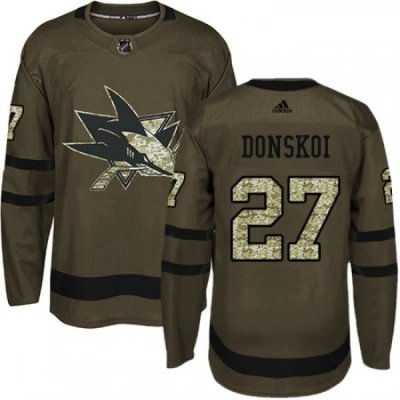 Youth Adidas San Jose Sharks 27 Joonas Donskoi Premier Green Salute to Service NHL Jersey