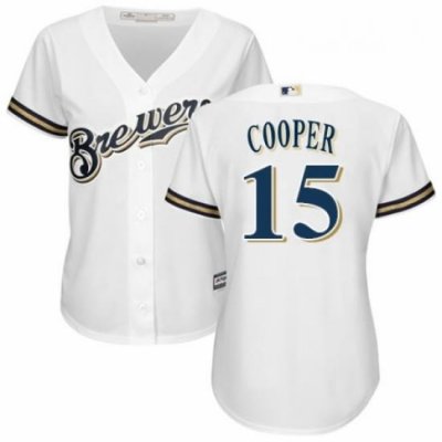 Womens Majestic Milwaukee Brewers 15 Cecil Cooper Replica Navy Blue Alternate Cool Base MLB Jersey