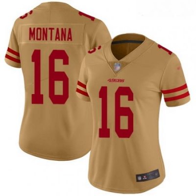 49ers #16 Joe Montana Gold Women Stitched Football Limited Inverted Legend Jersey