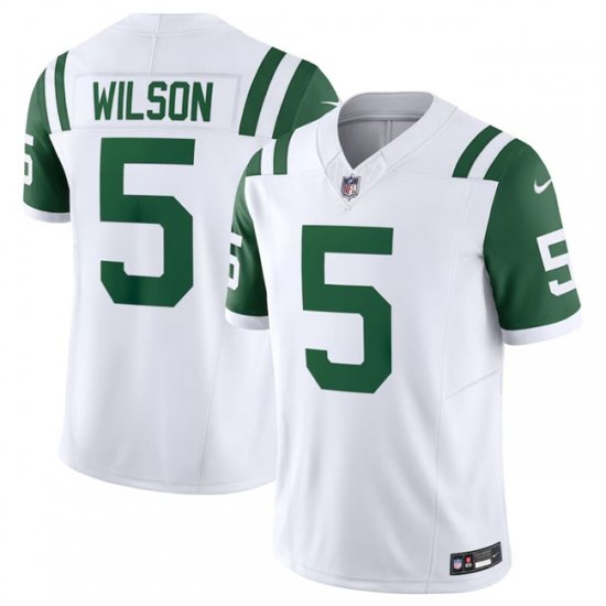 Men New York Jets 5 Garrett Wilson White Classic Alternate Vapor F U S E  Limited Stitched Football Jersey