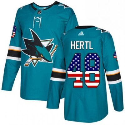 Mens Adidas San Jose Sharks 48 Tomas Hertl Authentic Teal Green USA Flag Fashion NHL Jersey