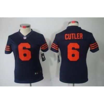 Women Nike Chicago Bears 6# Jay Cutler Blue Color[Women Limited Jerseys]Orange Number