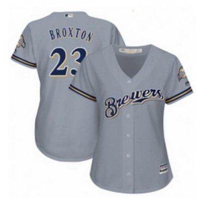 Womens Majestic Milwaukee Brewers 23 Keon Broxton Authentic Grey Road Cool Base MLB Jersey