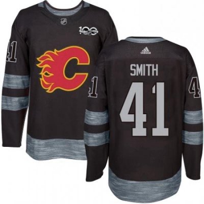 Mens Adidas Calgary Flames 41 Mike Smith Authentic Black 1917 2017 100th Anniversary NHL Jersey