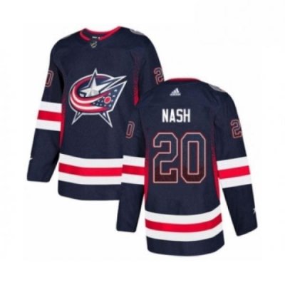 Mens Adidas Columbus Blue Jackets 20 Riley Nash Authentic Navy Blue Drift Fashion NHL Jersey