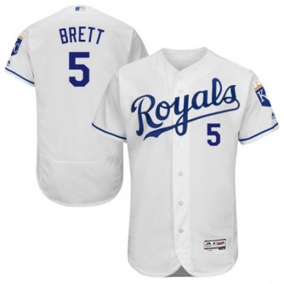 Mens Majestic Kansas City Royals 5 George Brett White Flexbase Authentic Collection MLB Jersey