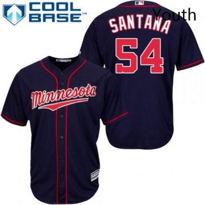 Youth Majestic Minnesota Twins 54 Ervin Santana Replica Navy Blue Alternate Road Cool Base MLB Jersey