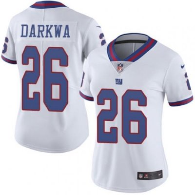 Nike Giants #26 Orleans Darkwa White Womens Stitched NFL Limited Rush Jersey