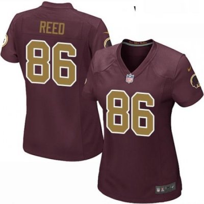 Womens Nike Washington Redskins 86 Jordan Reed Game Burgundy RedGold Number Alternate 80TH Anniversary NFL Jersey