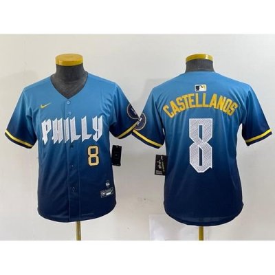 Youth Philadelphia Phillies 8 Nick Castellanos Blue 2024 City Connect Limited Stitched Jersey 6