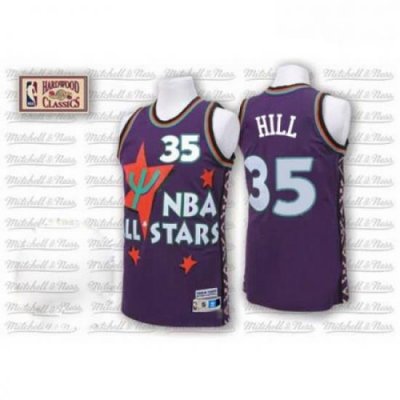 Mens Adidas Detroit Pistons 35 Grant Hill Swingman Purple 1995 All Star Throwback NBA Jersey