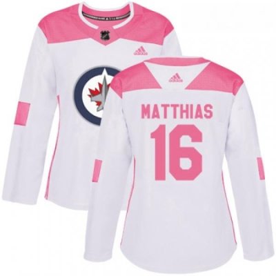 Womens Adidas Winnipeg Jets 16 Shawn Matthias Authentic WhitePink Fashion NHL Jersey