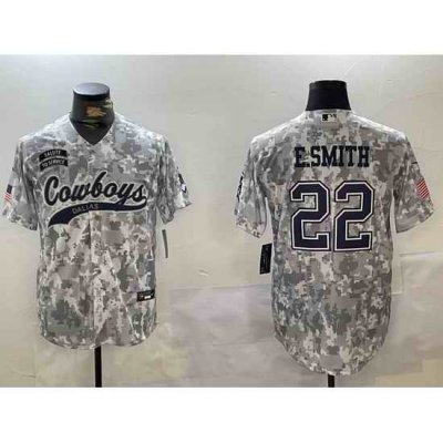 Men Dallas Cowboys 22 Emmitt Smith 2024 Arctic Camo Salute To Service Stitched Baseball Jersey