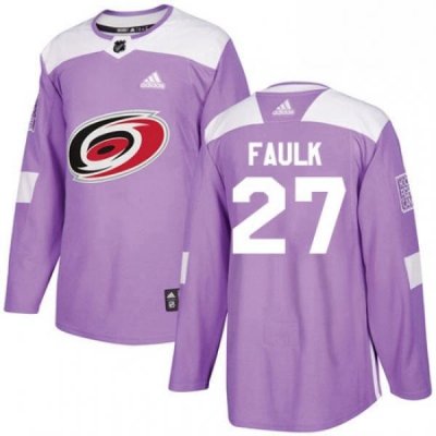 Mens Adidas Carolina Hurricanes 27 Justin Faulk Authentic Purple Fights Cancer Practice NHL Jersey