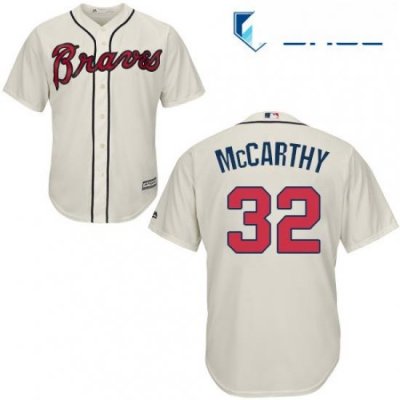 Youth Majestic Atlanta Braves 32 Brandon McCarthy Replica Cream Alternate 2 Cool Base MLB Jersey