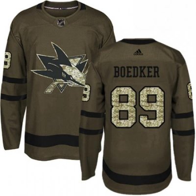 Mens Adidas San Jose Sharks 89 Mikkel Boedker Premier Green Salute to Service NHL Jersey