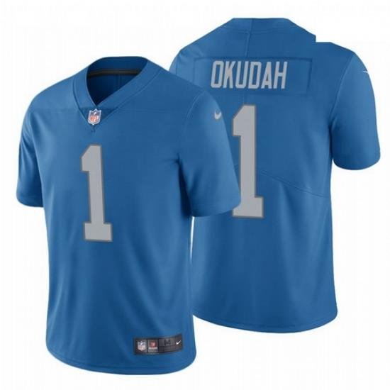 Men Nike Lions 1 Jeff Okudah Blue Vapor  Jersey 2020 NFL Draft