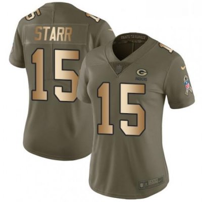 Womens Nike Green Bay Packers 15 Bart Starr Limited OliveGold 2017 Salute to Service NFL Jersey