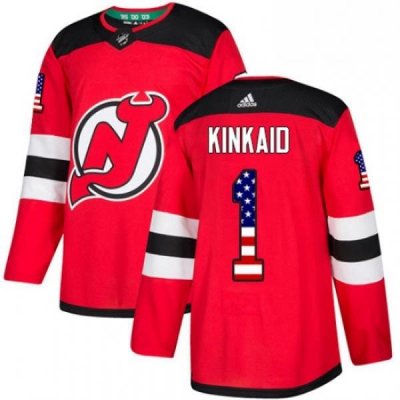 Mens Adidas New Jersey Devils 1 Keith Kinkaid Authentic Red USA Flag Fashion NHL Jersey