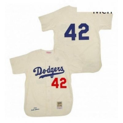 Mens Mitchell and Ness Los Angeles Dodgers 42 Jackie Robinson Replica Cream Throwback MLB Jersey