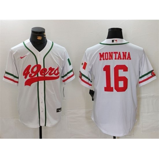 Men San Francisco 49ers 16 Joe Montana White With Patch Cool Base Stitched Baseball Jersey