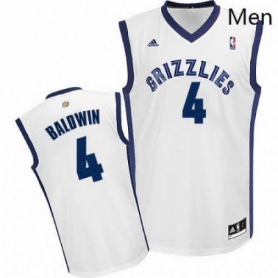 Mens Adidas Memphis Grizzlies 4 Wade Baldwin Swingman White Home NBA Jersey