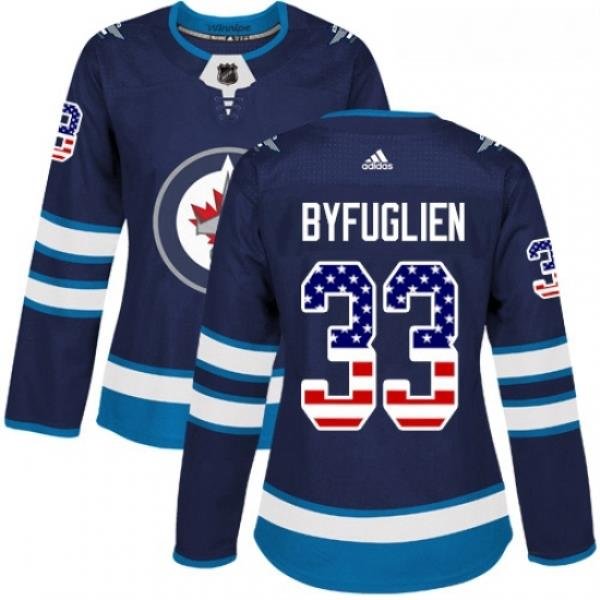 Womens Adidas Winnipeg Jets 33 Dustin Byfuglien Authentic Navy Blue USA Flag Fashion NHL Jersey