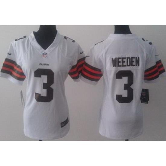 Women Nike Cleveland Browns 3 Brandon Weeden White NFL Jerseys