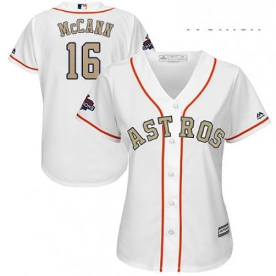 Womens Majestic Houston Astros 16 Brian McCann Authentic White 2018 Gold Program Cool Base MLB Jersey