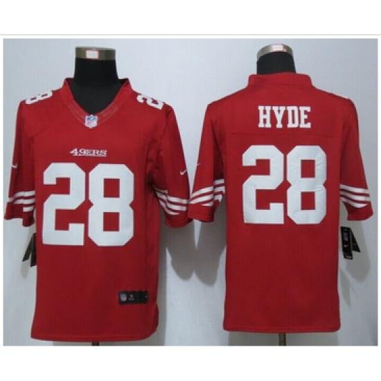 Nike San Francisco 49ers #28 Carlos Hyde Red Team Color Mens NFL Limited Jersey