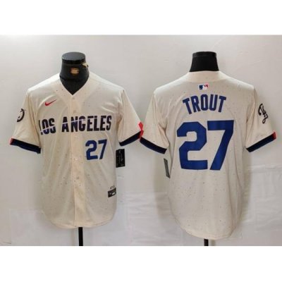 Men Los Angeles Dodgers  27 Mike Trout Cream 2024 City Connect Limited Stitched Baseball Jersey 1