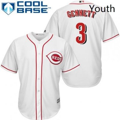 Youth Majestic Cincinnati Reds 3 Scooter Gennett Authentic White Home Cool Base MLB Jersey