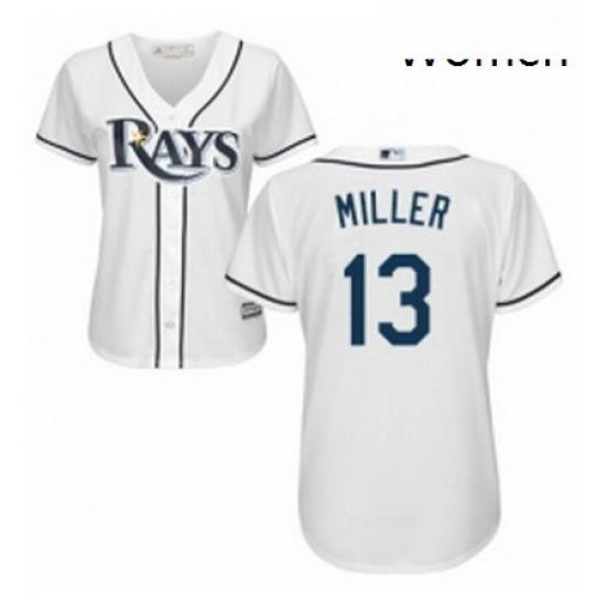 Womens Majestic Tampa Bay Rays 13 Brad Miller Replica White Home Cool Base MLB Jersey