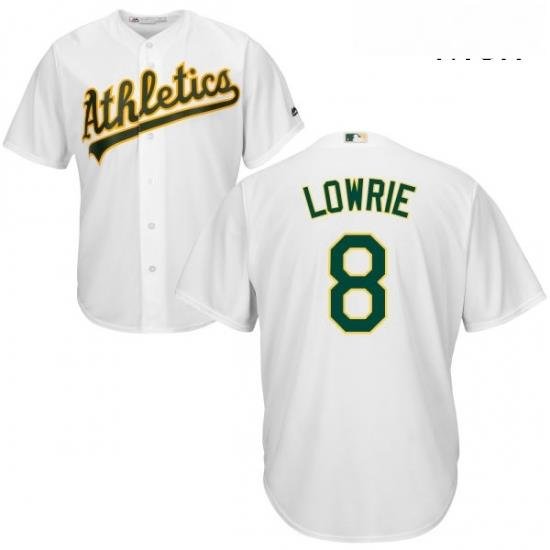 Mens Majestic Oakland Athletics 8 Jed Lowrie Replica White Home Cool Base MLB Jersey