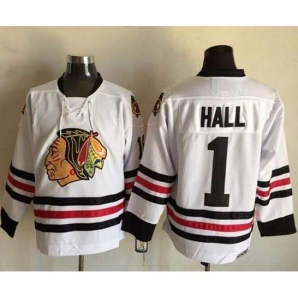 Chicago Blackhawks  #1 Glenn Hall White CCM Throwback Stitched NHL Jersey