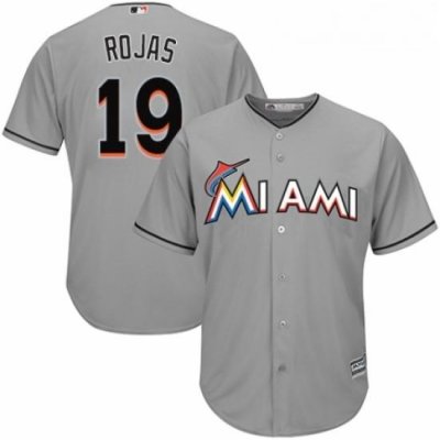 Youth Majestic Miami Marlins 19 Miguel Rojas Replica Grey Road Cool Base MLB Jersey