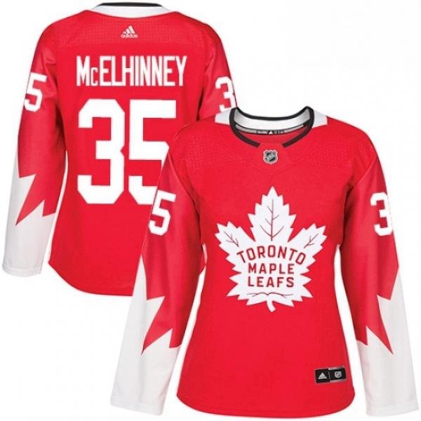 Womens Adidas Toronto Maple Leafs 35 Curtis McElhinney Authentic Red Alternate NHL Jersey