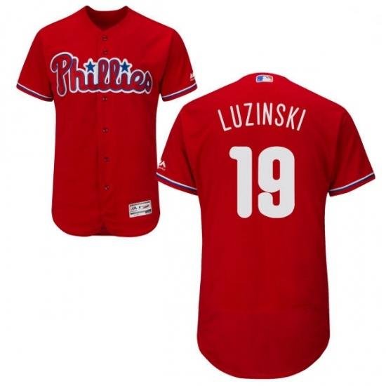 Mens Majestic Philadelphia Phillies 19 Greg Luzinski Red Alternate Flex Base Authentic Collection MLB Jersey