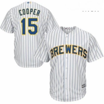 Mens Majestic Milwaukee Brewers 15 Cecil Cooper Replica White Home Cool Base MLB Jersey