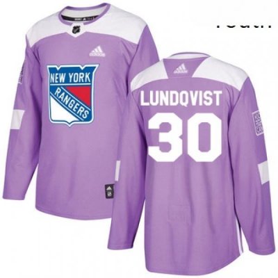 Youth Adidas New York Rangers 30 Henrik Lundqvist Authentic Purple Fights Cancer Practice NHL Jersey