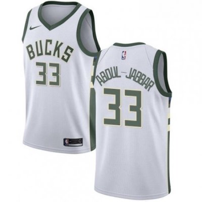 Mens Nike Milwaukee Bucks 33 Kareem Abdul Jabbar Swingman White Home NBA Jersey Association Edition