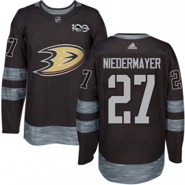 Mens Adidas Anaheim Ducks 27 Scott Niedermayer Premier Black 1917 2017 100th Anniversary NHL Jersey