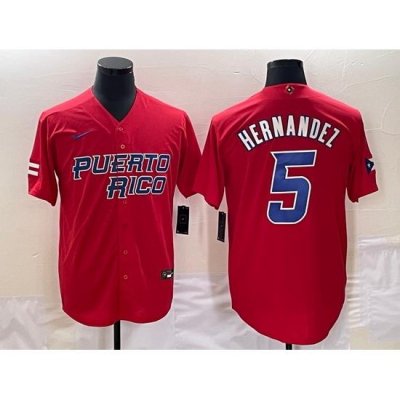 Men Puerto Rico Baseball 5 Enrique Hernandez 2023 Red World Baseball Classic Stitched Jersey