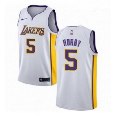 Mens Nike Los Angeles Lakers 5 Robert Horry Swingman White NBA Jersey Association Edition