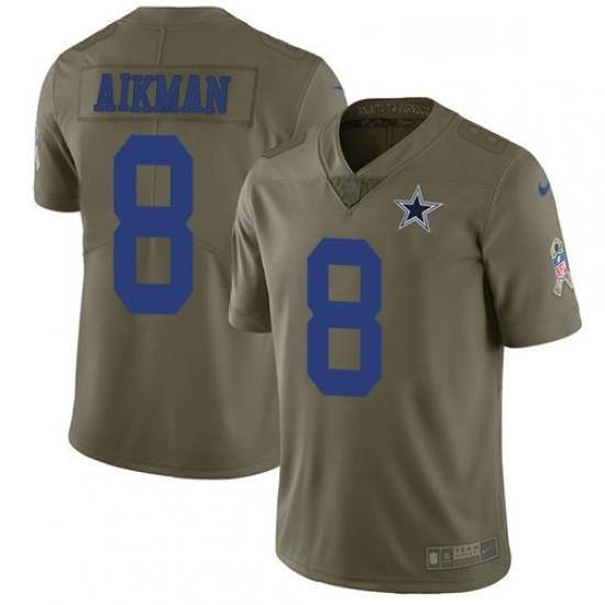 Mens Nike Dallas CoWboys 8 Troy Aikman Limited Olive 2017 Salute to Service NFL Jersey