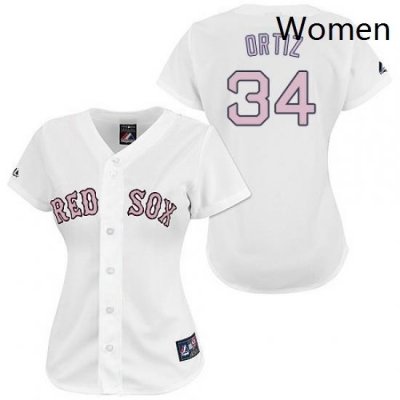 Womens Majestic Boston Red Sox 34 David Ortiz Authentic WhitePink No MLB Jersey